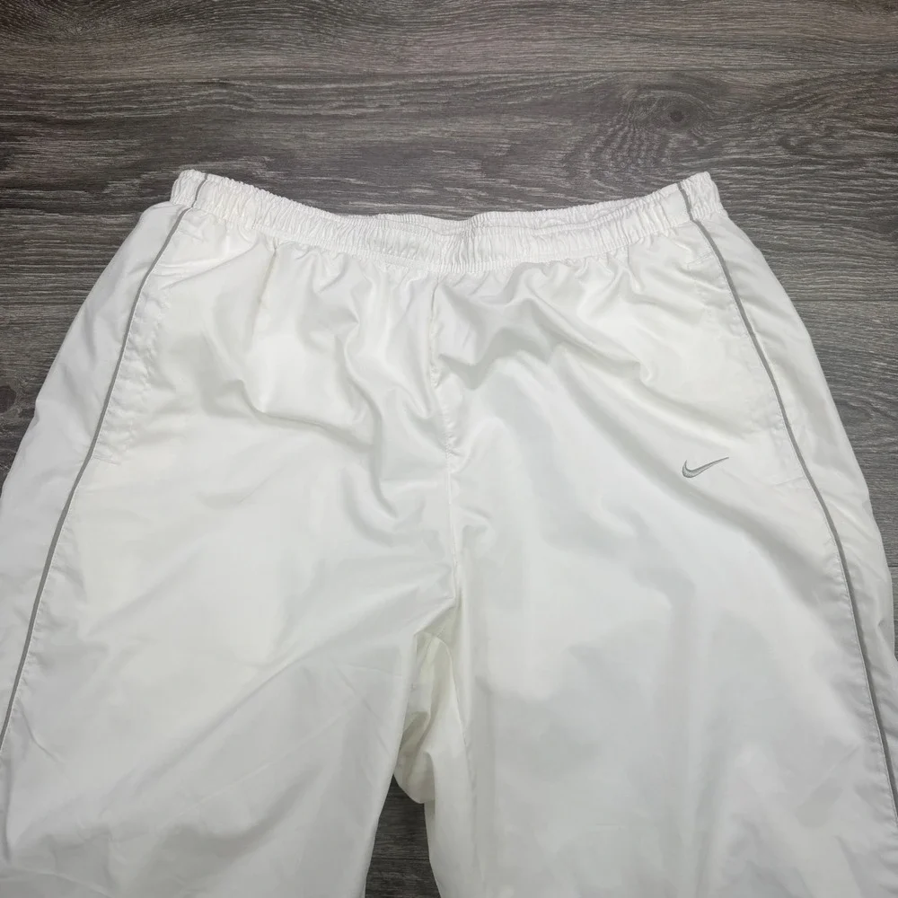 Vintage Nike Track Pants Mens Large White Baggy Ankle Zip Side Swoosh 90s Y2K